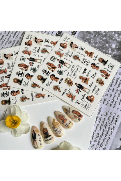 Aşık Kadın Boos Desenli Tırnak Dövmesi Tırnak Tattoo Nail Art Tırnak Sticker