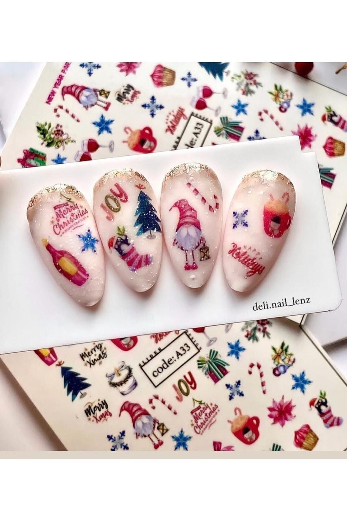 Yeni Yıl Desenli Tırnak Dövmesi Tırnak Tattoo Nail Art Tırnak Sticker