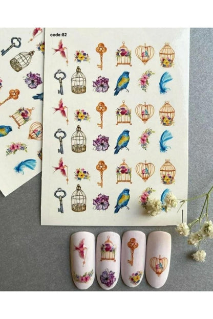 Kus Desenli Tırnak Dövmesi Tırnak Tattoo Nail Art Tırnak Sticker