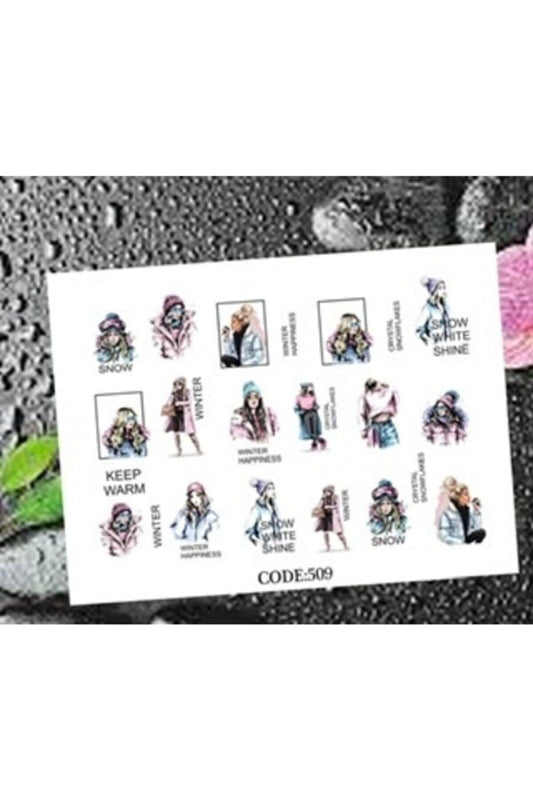 Sarışın Kız Desenli Tırnak Dövmesi Tırnak Tattoo Nail Art Tırnak Sticker