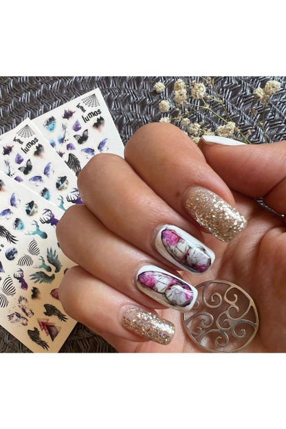 Kelebek Ve Yılan Desenli Tırnak Dövmesi Tırnak Tattoo Nail Art Tırnak Sticker