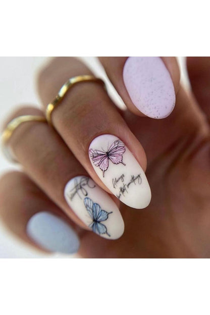 Aşk Kelebekleri Desenli Tırnak Dövmesi Tırnak Tattoo Nail Art Tırnak Sticker