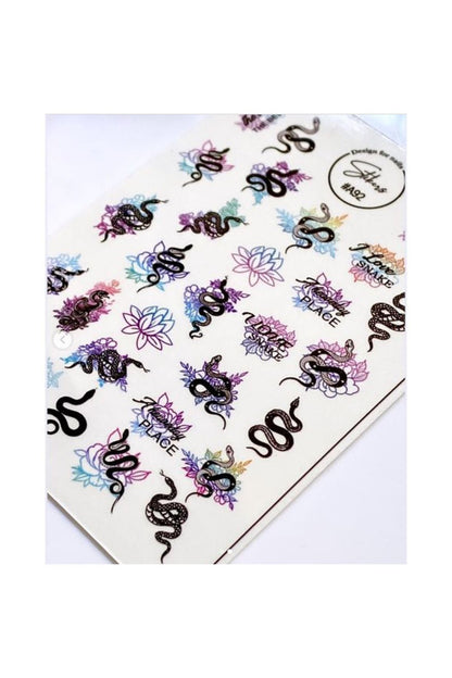 Renkli Yılan Desenli Tırnak Dövmesi Tırnak Tattoo Nail Art Tırnak Sticker