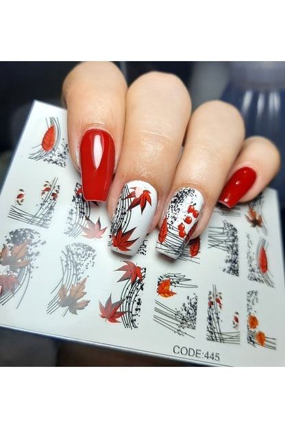 Kırmızı Yaprak? Desenli Tırnak Dövmesi Tırnak Tattoo Nail Art Tırnak Sticker