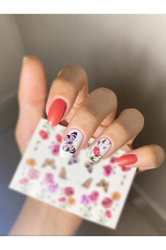 Gül Ve Kelebek Desenli Tırnak Dövmesi Tırnak Tattoo Nail Art Tırnak Sticker