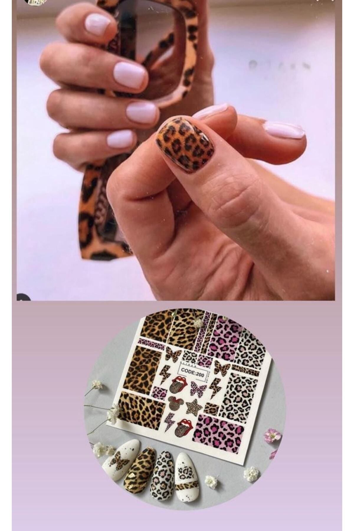 Leopar Desenli Tırnak Dövmesi Tırnak Tattoo Nail Art Tırnak Sticker