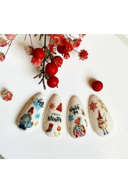 Yeni Yıl Krismas Yeniyıl New Year Desenli Tırnak Dövmesi Tırnak Tattoo Nail Art Tırnak Sticker