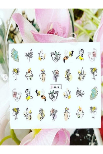 Insan Silüet Desenli Tırnak Dövmesi Tırnak Tattoo Nail Art Tırnak Sticker