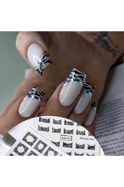 Siyah Leopar Desenli Tırnak Dövmesi Tırnak Tattoo Nail Art Tırnak Sticker