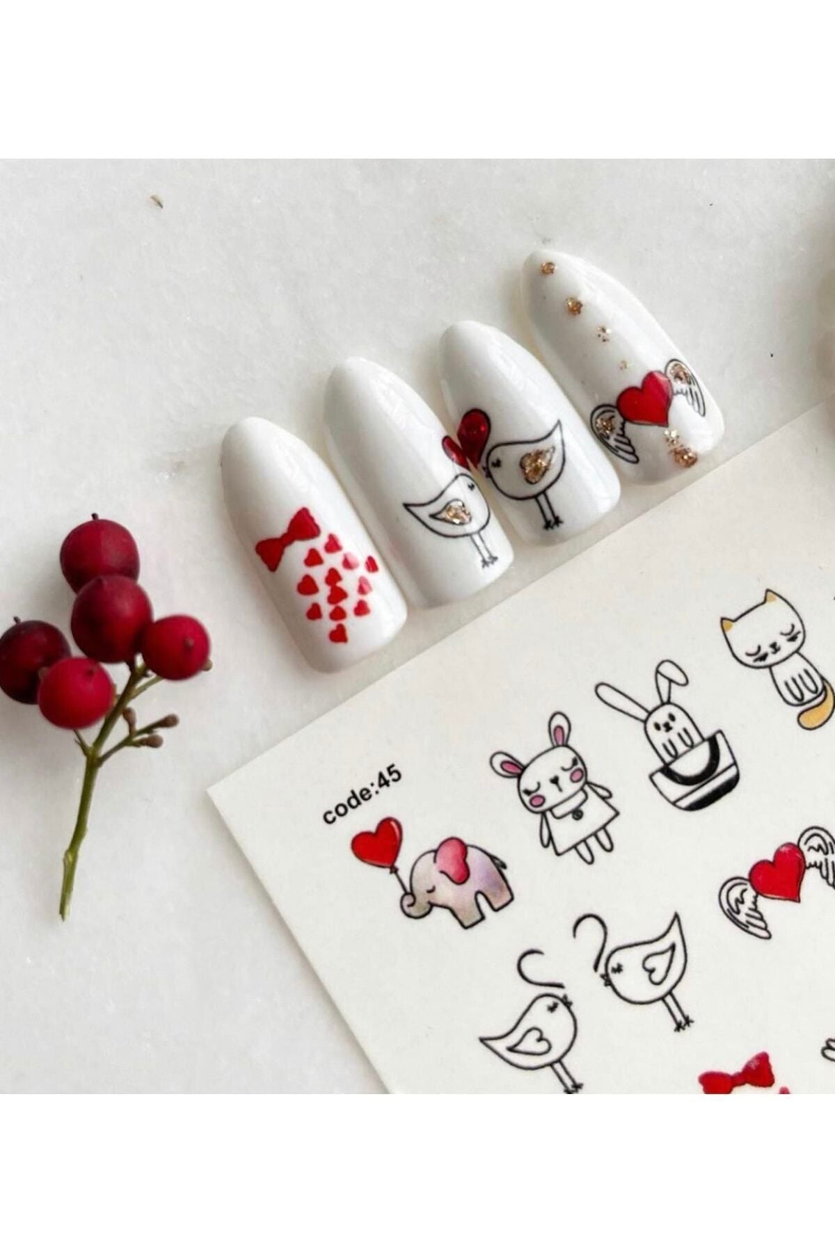 Sevimli Kediler? Desenli Tırnak Dövmesi Tırnak Tattoo Nail Art Tırnak Sticker