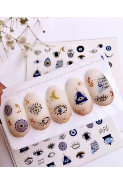 Nazar Boncuğu Desenli Tırnak Dövmesi Tırnak Tattoo Nail Art Tırnak Sticker