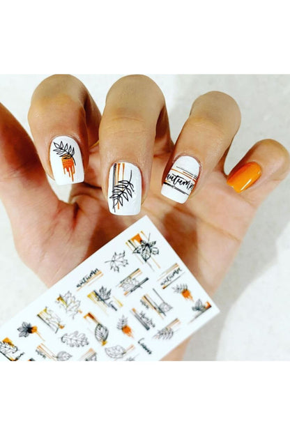 Turuncu Yaprak Desenli Tırnak Dövmesi Tırnak Tattoo Nail Art Tırnak Sticker