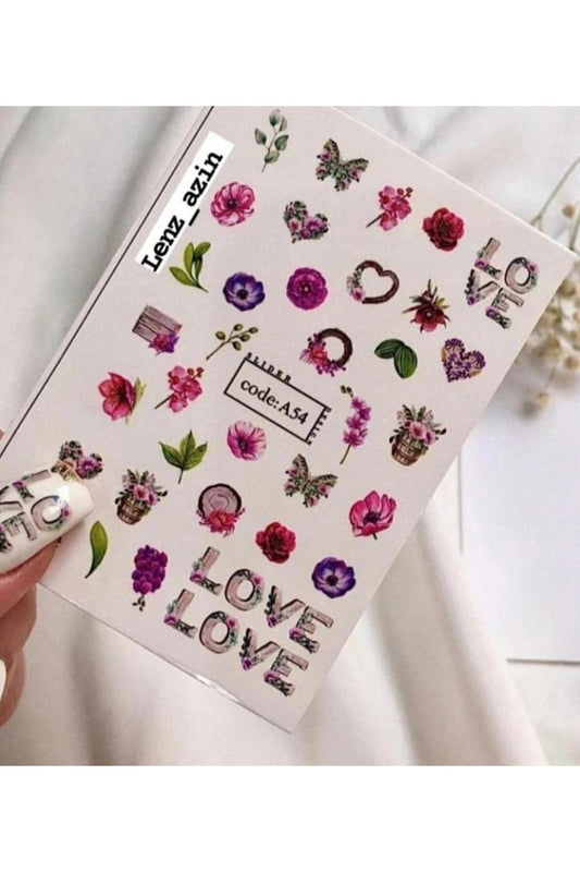 Love Gül Desenli Tırnak Dövmesi Tırnak Tattoo Nail Art Tırnak Sticker