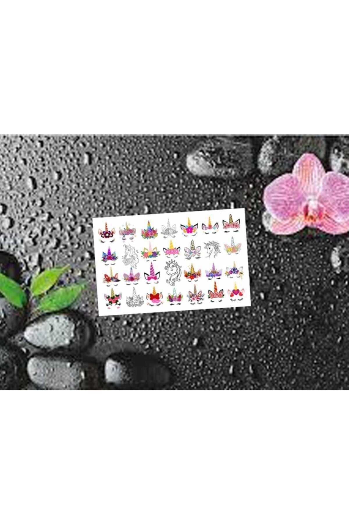 Tek Boynuzlu At Desenli Tırnak Dövmesi Tırnak Tattoo Nail Art Tırnak Sticker