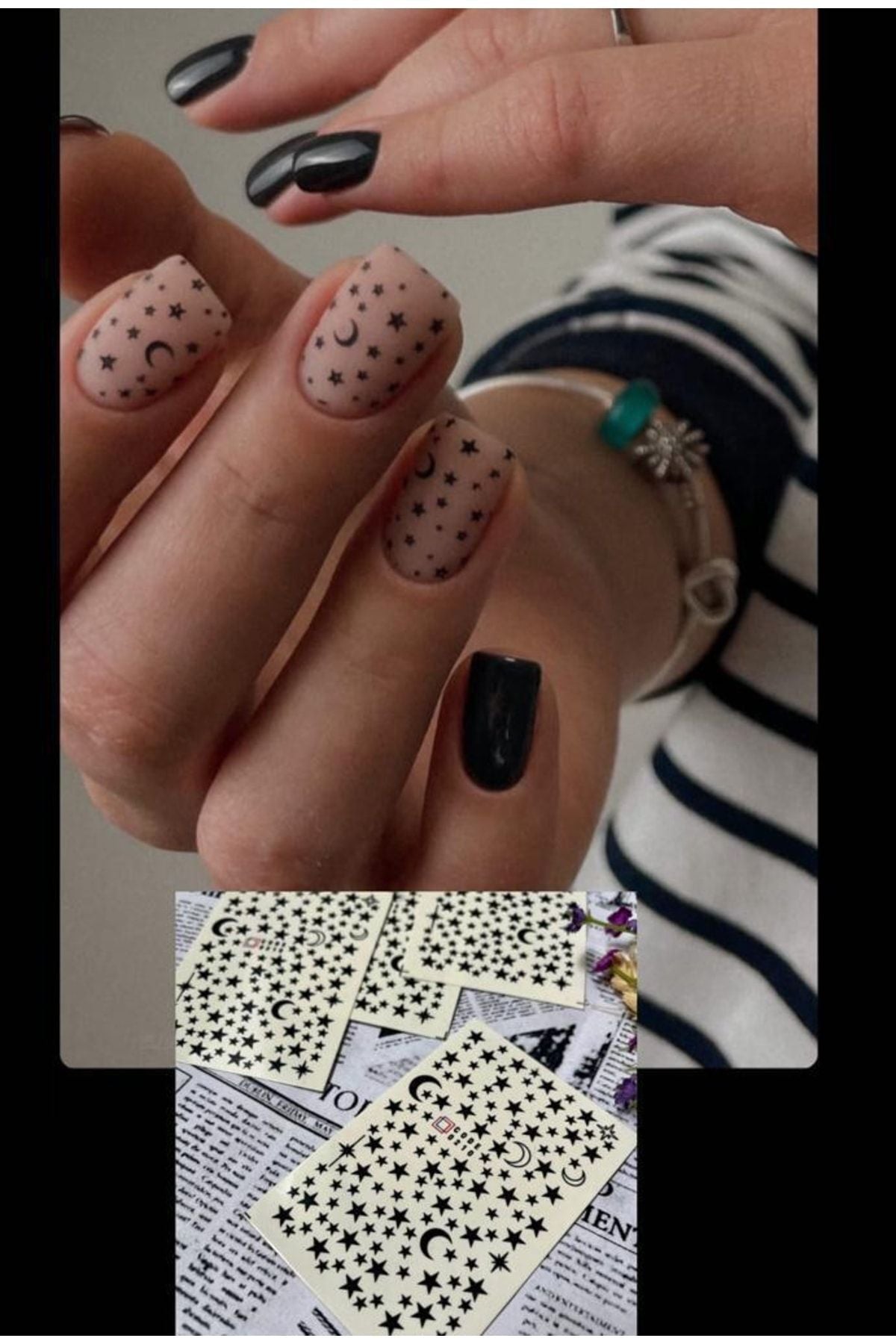 Yıldız Desenli Tırnak Dövmesi Tırnak Tattoo Nail Art Tırnak Sticker