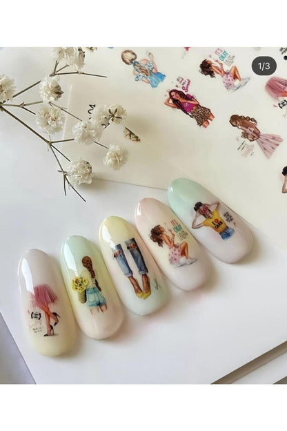 Cici Kız? Desenli Tırnak Dövmesi Tırnak Tattoo Nail Art Tırnak Sticker