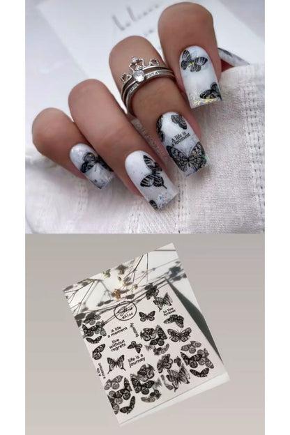 Kelebek Desenli Tırnak Dövmesi Tırnak Tattoo Nail Art Tırnak Sticker