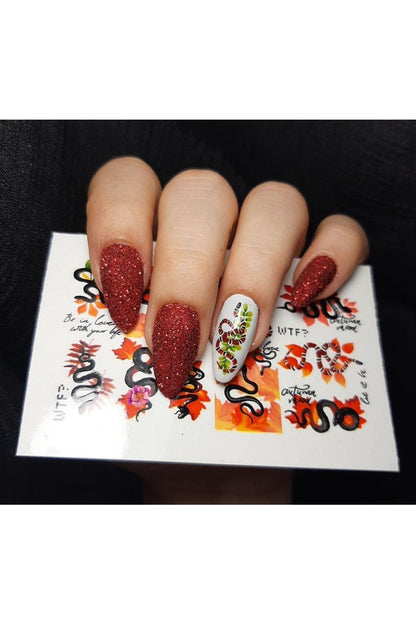 Yılan Desenli Tırnak Dövmesi Tırnak Tattoo Nail Art Tırnak Sticker