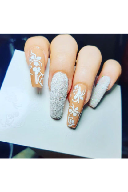 Beyaz Dal Gül Desenli Tırnak Dövmesi Tırnak Tattoo Nail Art Tırnak Sticker