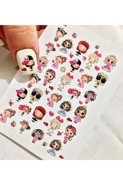 Tatlı Kızlar Desenli Tırnak Dövmesi Tırnak Tattoo Nail Art Tırnak Sticker