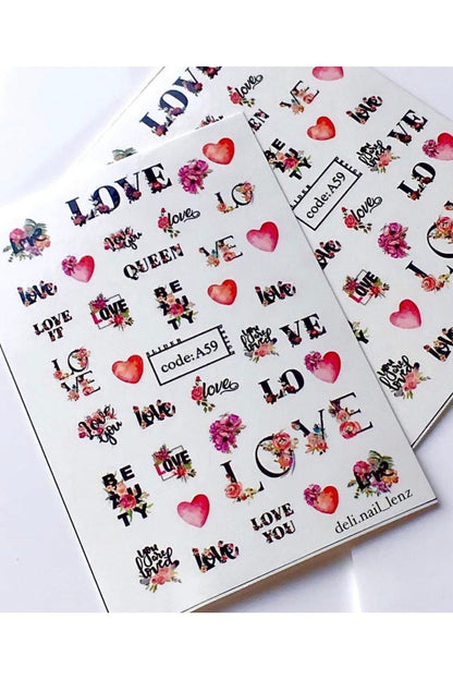 Love Desenli Desenli Tırnak Dövmesi Tırnak Tattoo Nail Art Tırnak Sticker