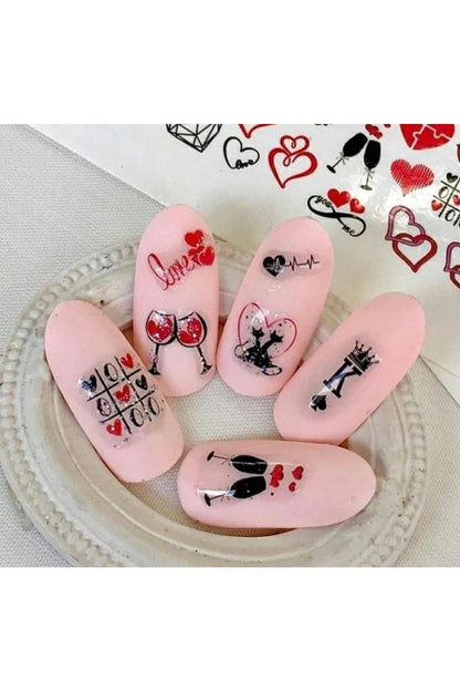 Kalp Desenli Tırnak Dövmesi Tırnak Tattoo Nail Art Tırnak Sticker