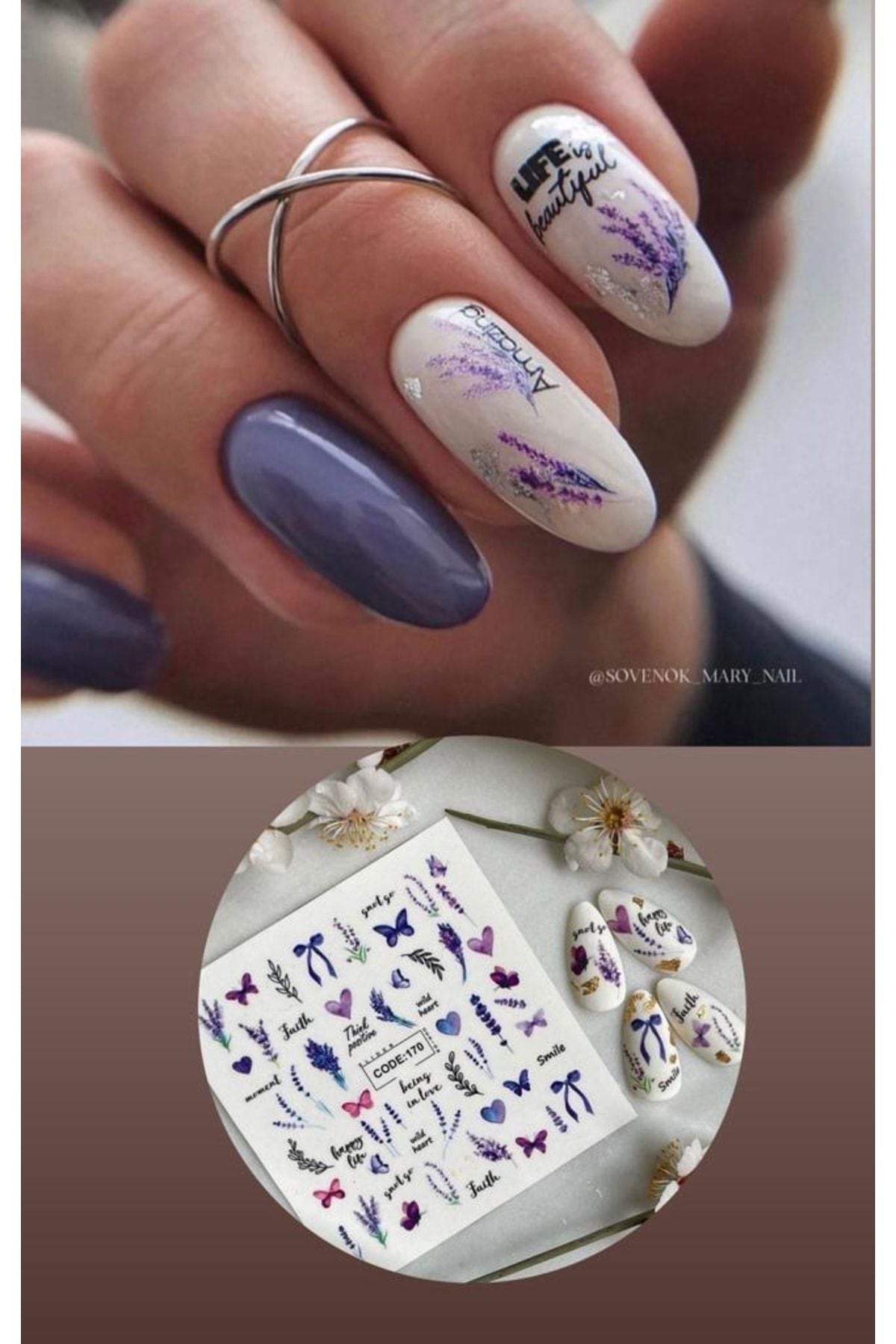 Lavanta Bahar Desenli Tırnak Dövmesi Tırnak Tattoo Nail Art Tırnak Sticker