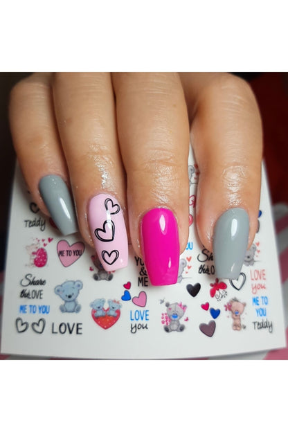 Tatlı Ayıcık Desenli Tırnak Dövmesi Tırnak Tattoo Nail Art Tırnak Sticker